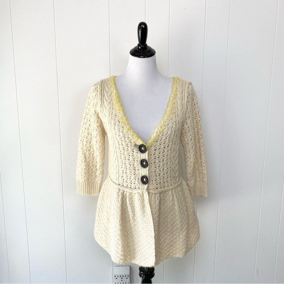 Free People Sweaters - Free People Womens Cardigan Sweater Cream Yellow Wool Blend Casual Sz Medium